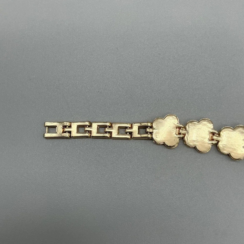 Techno Pave Womens Watch 27mm Champagne Dial Gold Floral Bracelet 10068 8.25